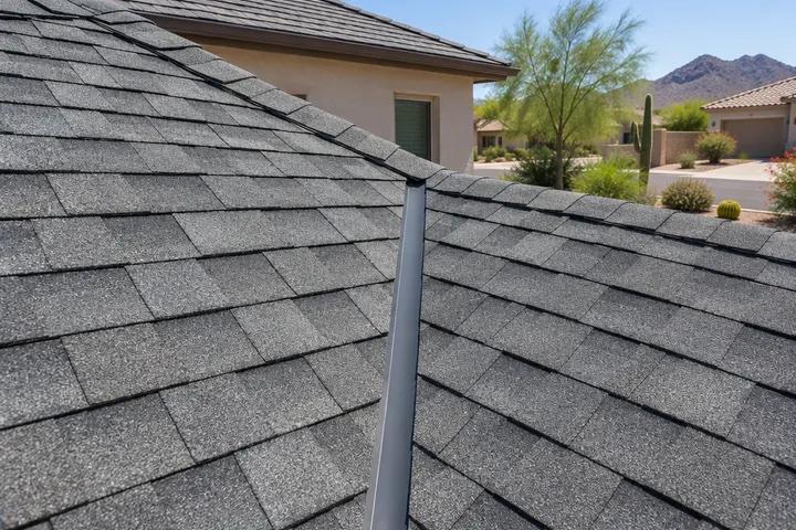 Cleanly cut shingle valley on a new asphalt shingle roof